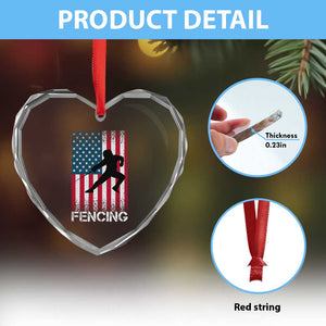 American Flag Fencing USA Patriotic Heart Crystal Glass Ornament TS14 Print Your Wear