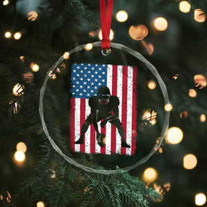 American Flag Football Crystal Glass Ornament Cool Distressed Vintage Patriotic Football Player TS10 Print Your Wear