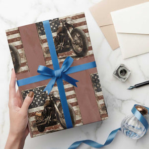 American Flag Motorcycle Wrapping Paper Roll Vintage Retro Biker USA 4th of July TS10 Mocha Print Your Wear