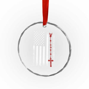 American Flag Rosary Catholic Cross Crystal Glass Ornament
