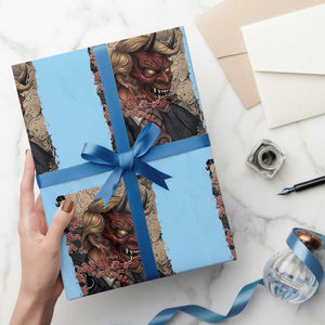 American Leader Oni Mask Japanese Ukiyoe Wrapping Paper Roll Political Parody Graphic TS12 Light Blue Print Your Wear