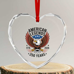 American Legends Eagle Heart Crystal Glass Ornament 250 Years Patriotic Heritage 1776 to 2026 Semiquincentennial TS02 Transparent Glass 3'' Heart Print Your Wear