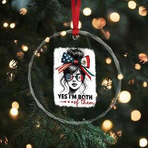 American Mexican Roots Crystal Glass Ornament Messy Bun Mexico America Half American Flag TS10 Print Your Wear