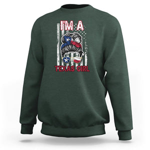 American Texan Sweatshirt I'm A Texas Girl Messy Bun US Flag Texas Flag TS02 Dark Forest Green Printyourwear