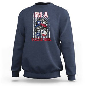American Texan Sweatshirt I'm A Texas Girl Messy Bun US Flag Texas Flag TS02 Navy Printyourwear