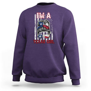 American Texan Sweatshirt I'm A Texas Girl Messy Bun US Flag Texas Flag TS02 Purple Printyourwear
