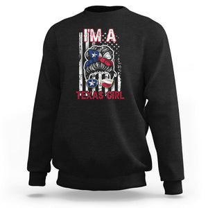 American Texan Sweatshirt I'm A Texas Girl Messy Bun US Flag Texas Flag TS02 Black Printyourwear