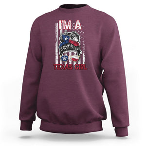 American Texan Sweatshirt I'm A Texas Girl Messy Bun US Flag Texas Flag TS02 Maroon Printyourwear