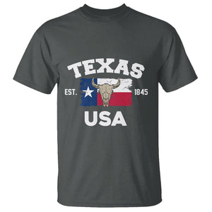 American Texan T Shirt Vintage Texas Flag USA EST 1845 Longhorns Souvenir TS02 Dark Heather Printyourwear