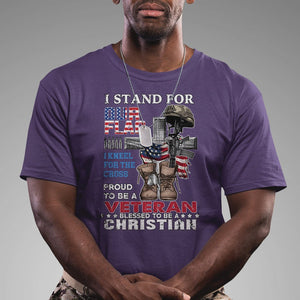 American Veteran T Shirt I Stand For Our Flag I Kneel For The Cross Blessed To Be Christian TS02 Printyourwear