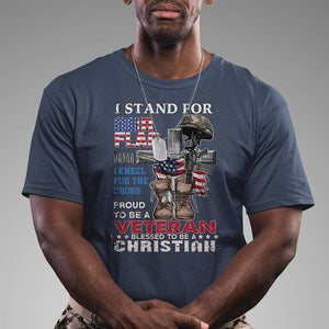 American Veteran T Shirt I Stand For Our Flag I Kneel For The Cross Blessed To Be Christian TS02 Printyourwear