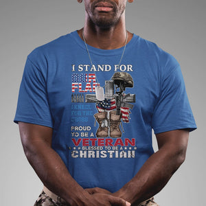 American Veteran T Shirt I Stand For Our Flag I Kneel For The Cross Blessed To Be Christian TS02 Printyourwear