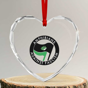 Amphibians Against Fascism Heart Crystal Glass Ornament Anti-Fascist Frog Logo Portland Protest TS02 Transparent Glass 3'' Heart Print Your Wear