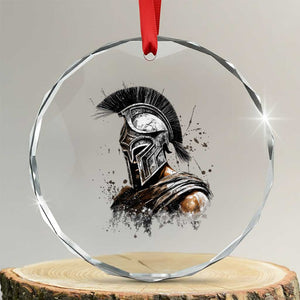 Ancient Spartan Warrior Watercolor Splatter Graphic Crystal Glass Ornament Greek Mythology Enthusiast History Gift