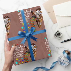 And She Loved A Little Boy Very Much Even More Than She Loved Herself Wrapping Paper Roll Autism Awareness Giraffes TS11 Mocha Print Your Wear