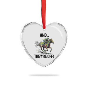 And They’re Off Colorful Horse Racing Sketch Heart Crystal Glass Ornament Jockey and Thoroughbred Sprinting Race Day TS02 Print Your Wear