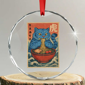 Anime Blue Cat Ramen Crystal Glass Ornament Vintage Japanese Art Funny Kawaii Demon Cat Tiger TS10 Transparent Glass 3'' Circle Print Your Wear