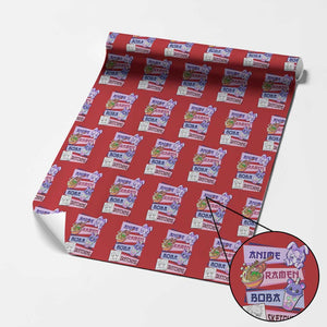 Anime Ramen Boba Sketching Wrapping Paper Roll Kawaii Girl Bubble Tea Otaku Manga Lover Japanese Pop Culture TS02 Red Print Your Wear