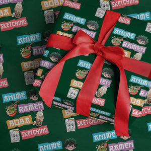 Anime Ramen Boba Sketching Wrapping Paper Roll Kawaii Otaku Anime Manga Japanese Pop Culture Cute Graphic TS02 Green Print Your Wear