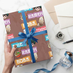 Anime Ramen Boba Sketching Wrapping Paper Roll Kawaii Otaku Anime Manga Japanese Pop Culture Cute Graphic TS02 Mocha Print Your Wear