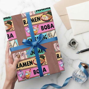 Anime Ramen Boba Sketching Wrapping Paper Roll Kawaii Otaku Manga Lover Japanese Pop Culture TS02 Mocha Print Your Wear