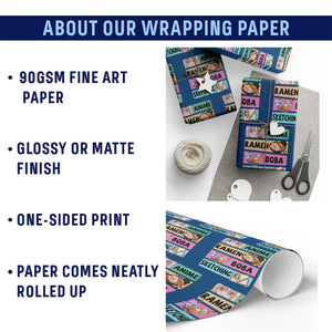 Anime Ramen Boba Sketching Wrapping Paper Roll Kawaii Otaku Manga Lover Japanese Pop Culture TS02 Print Your Wear