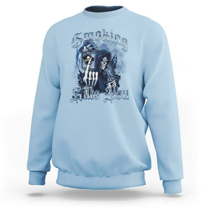 Anti Smoking Sweatshirt Smoking Kills You Skeleton Death TS09 Light Blue Print Your Wear