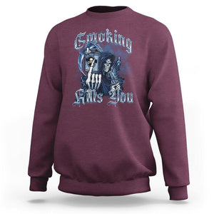 Anti Smoking Sweatshirt Smoking Kills You Skeleton Death TS09 Maroon Print Your Wear