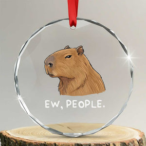 Anti Social Capybara Meme Crystal Glass Ornament Ew People Sarcastic Funny Introvert Gift TS02 Transparent Glass 3'' Circle Print Your Wear