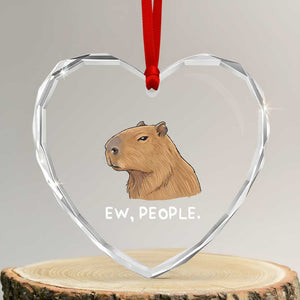 Anti Social Capybara Meme Heart Crystal Glass Ornament Ew People Sarcastic Funny Introvert Gift TS02 Transparent Glass 3'' Heart Print Your Wear