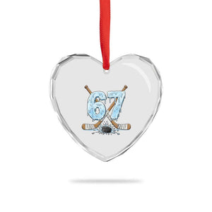67 Ice Hockey Sticks and Puck Heart Crystal Glass Ornament Funny Six Seven Brainrot Dripping Number Melting Snow TS02 Print Your Wear