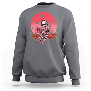 Anti Valentine's Day Sweatshirt Skeleton Gamer Video Game TS09 Charcoal Printyourwear