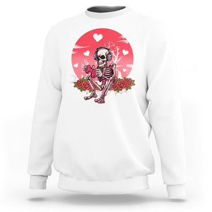 Anti Valentine's Day Sweatshirt Skeleton Gamer Video Game TS09 White Printyourwear