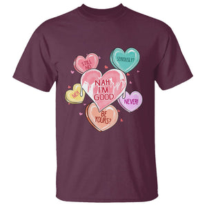 Anti Valentines Day T Shirt Nah I'm Good Single Hearts Self Love TS02 Maroon Printyourwear
