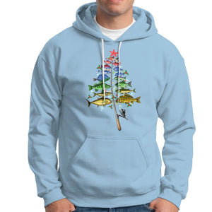 Aquatic Christmas Tree Fisherman Colorful Fish Hoodie TS09 Light Blue Printyourwear