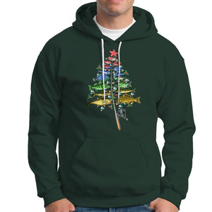 Aquatic Christmas Tree Fisherman Colorful Fish Hoodie TS09 Dark Forest Green Printyourwear