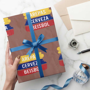 Arepas Cerveza Beisbol Venezuela Things Wrapping Paper Roll Funny Latino Food Beer and Baseball Pride TS02 Mocha Print Your Wear