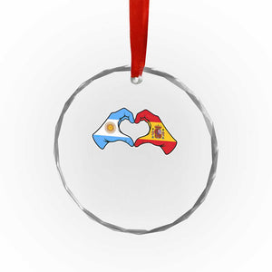 Argentina Spain Flag Heart Hands Graphic Crystal Glass Ornament Argentine Spanish Mixed Roots Pride Dual Heritage Match Day