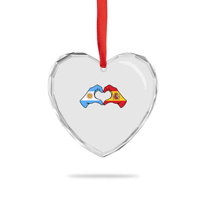 Argentina Spain Flag Heart Hands Graphic Heart Crystal Glass Ornament Argentine Spanish Mixed Roots Pride Dual Heritage Match Day