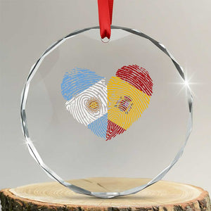 Argentina Spain Flag Mixed Roots Fingerprint Heart Graphic Crystal Glass Ornament Argentine Spanish Dual Heritage Hispanic Pride Match Day TS02 Transparent Glass 3'' Circle Print Your Wear