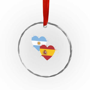 Argentina Spain Flag Two Hearts Graphic Crystal Glass Ornament Dual Argentine Spanish Heritage Love Pride