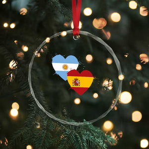 Argentina Spain Flag Two Hearts Graphic Crystal Glass Ornament Dual Argentine Spanish Heritage Love Pride