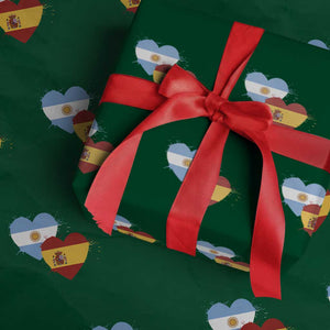 Argentina Spain Flag Two Hearts Graphic Wrapping Paper Roll Dual Argentine Spanish Heritage Love Pride