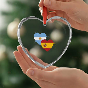 Argentina Spain Flag Two Hearts Graphic Heart Crystal Glass Ornament Dual Argentine Spanish Heritage Love Pride