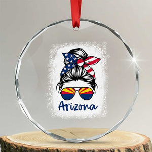 Arizona American Flag Messy Bun Pride Crystal Glass Ornament
