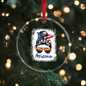 Arizona American Flag Messy Bun Pride Crystal Glass Ornament