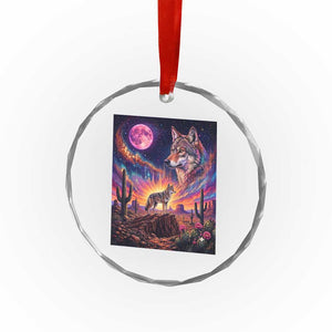 Arizona Coyote Vintage Desert Moon Retro Cactus Crystal Glass Ornament Southwest Wildlife Western Adventure Graphic
