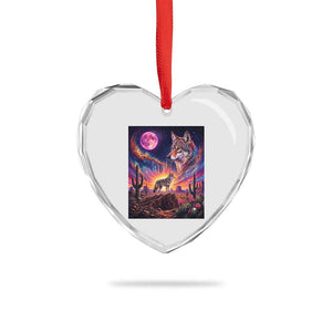Arizona Coyote Vintage Desert Moon Retro Cactus Heart Crystal Glass Ornament Southwest Wildlife Western Adventure Graphic