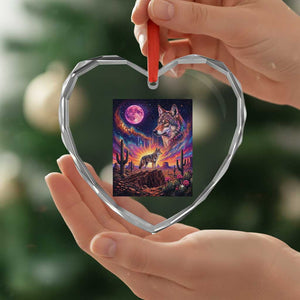 Arizona Coyote Vintage Desert Moon Retro Cactus Heart Crystal Glass Ornament Southwest Wildlife Western Adventure Graphic
