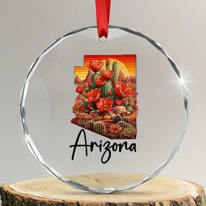 Arizona Map Blooming Cactus Flowers Gift Crystal Glass Ornament TS12 Transparent Glass 3'' Circle Print Your Wear